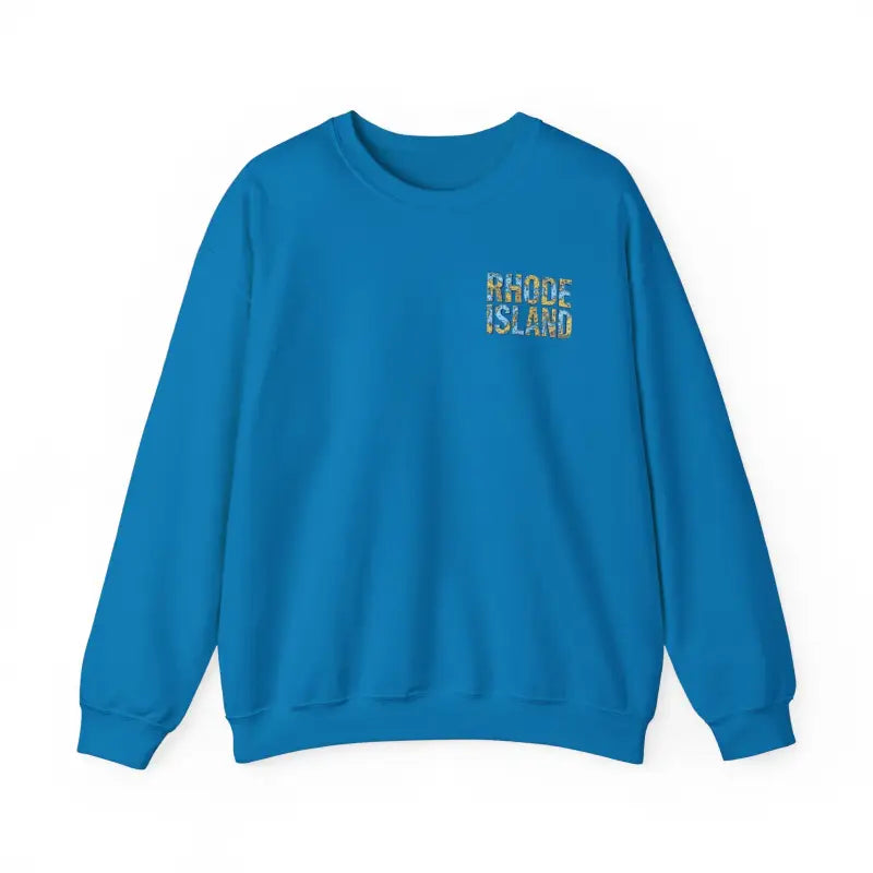 Blue Rhode Island sweatshirt featuring nautical map design for stylish comfort
