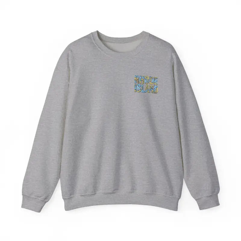 Gray crewneck sweatshirt featuring Rhode Island Nautical Map design for a cozy style