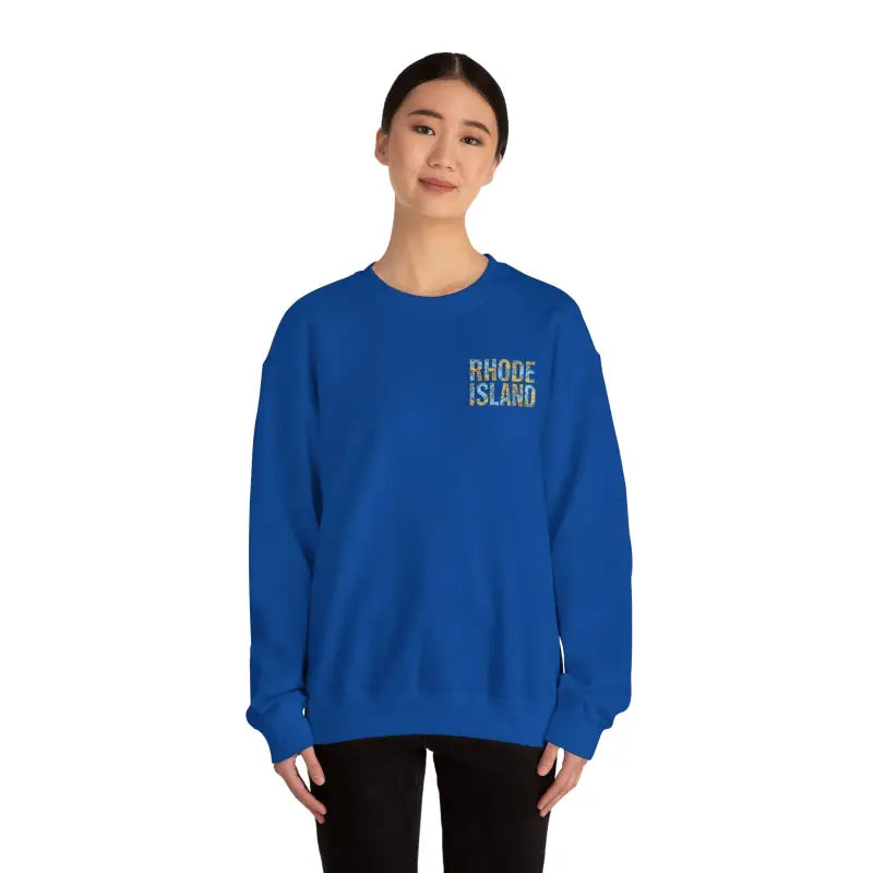 Blue Rhode Island Nautical Map Sweatshirt showcasing a stylish and cozy design
