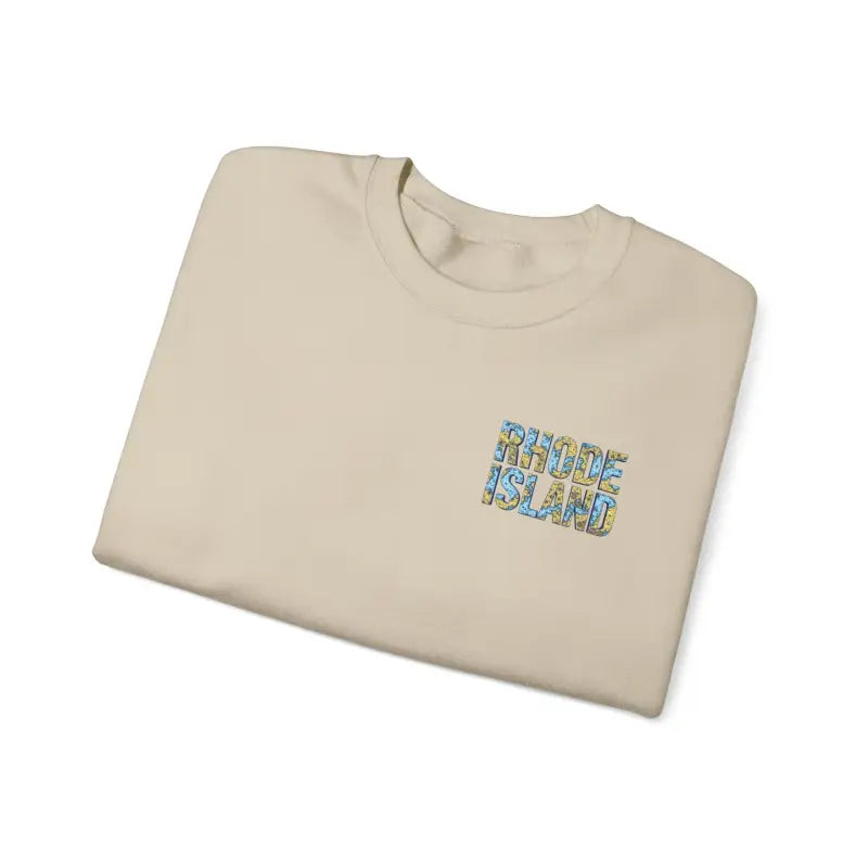 Folded beige t-shirt from Rhode Island Nautical Map Sweatshirt for cozy style