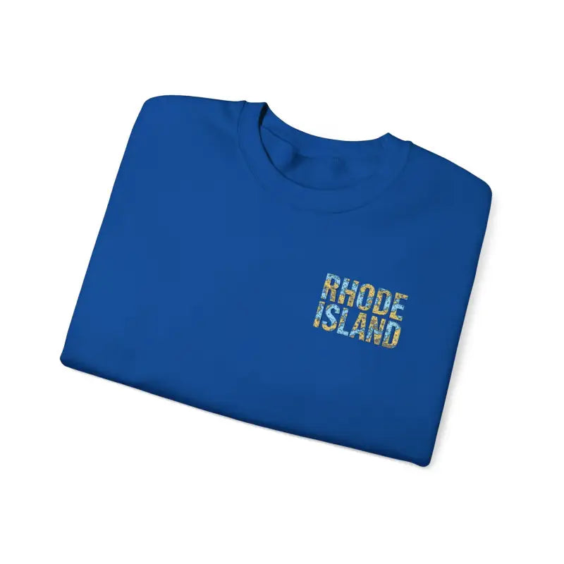 Folded blue Rhode Island Nautical Map Sweatshirt for cozy style and casual comfort