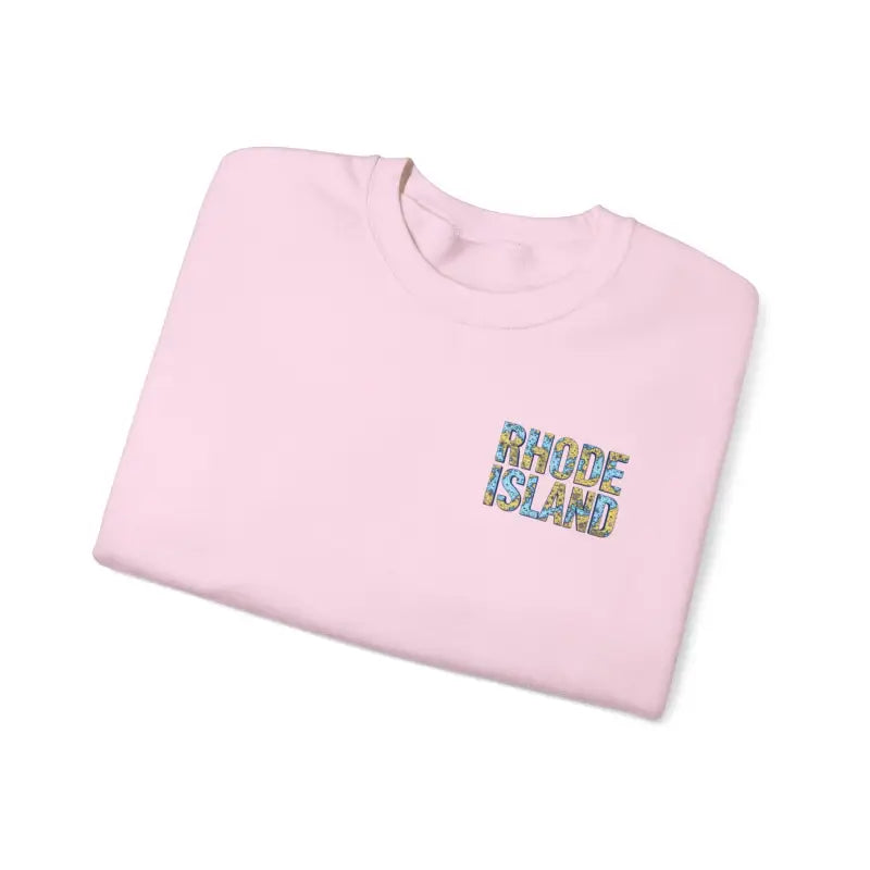 Folded pink Rhode Island Nautical Map sweatshirt showcasing cozy style and vibrant color