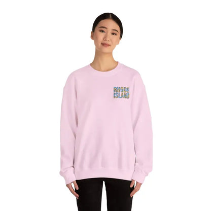 Pink sweatshirt featuring Rhode Island Nautical Map design for cozy style