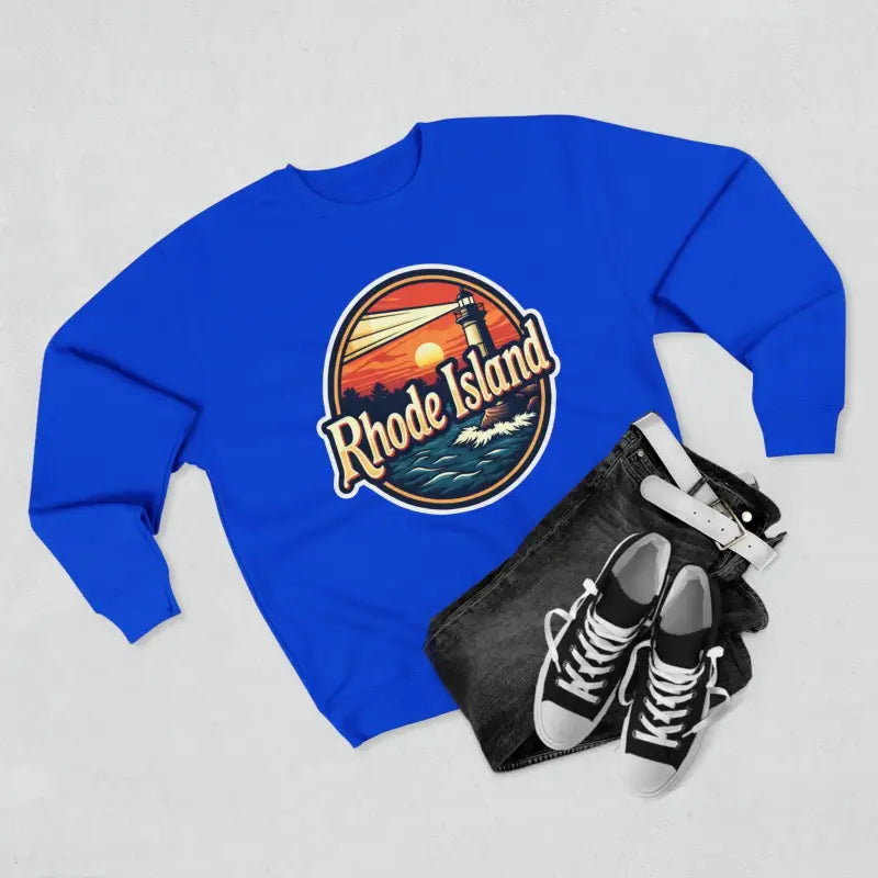Blue Rhode Island Unisex Crewneck Sweatshirt for stylish comfort and casual wear