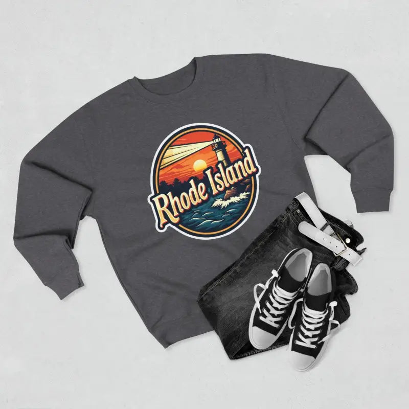 Gray Rhode Island Unisex Crewneck Sweatshirt displayed on a neutral background