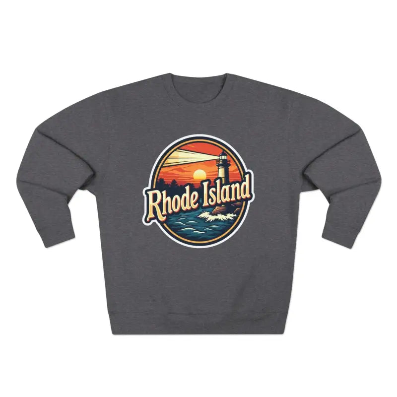 Gray Rhode Island Unisex Crewneck Sweatshirt displayed on a neutral background