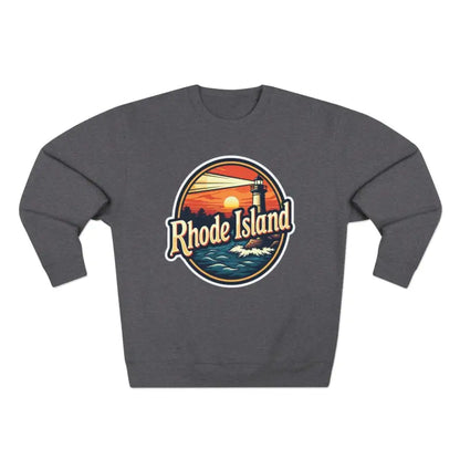 Gray Rhode Island Unisex Crewneck Sweatshirt displayed on a neutral background