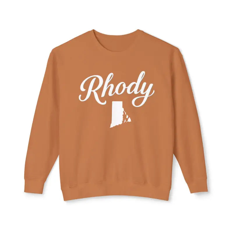 Orange Rhody Unisex Lightweight Crewneck Sweatshirt featuring Rhode Island outline design