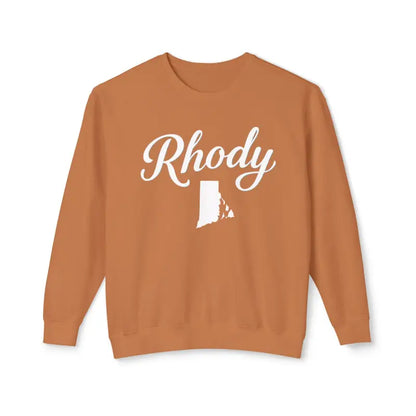Orange Rhody Unisex Lightweight Crewneck Sweatshirt featuring Rhode Island outline design
