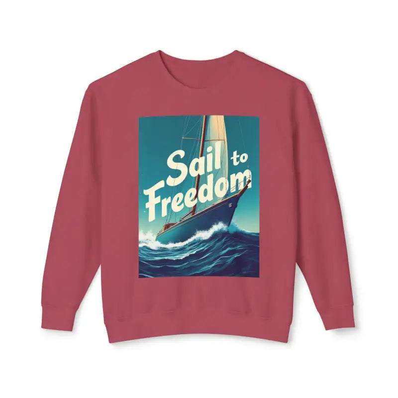 Rose-colored sweatshirt featuring sailboat graphic from Sail to Freedom Nautical Collection