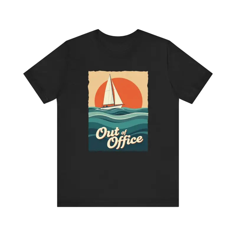 Black T-shirt featuring a sailboat graphic from the Sailboat Graphic T Shirt Summer Collection