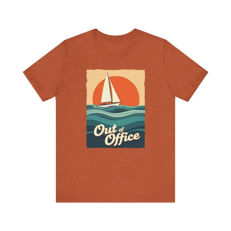 Orange t-shirt featuring a sailboat graphic from the Sailboat Graphic T Shirt Summer Collection