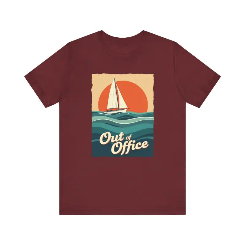 Maroon t-shirt featuring a sailboat graphic from the Sailboat Graphic T Shirt Summer Collection