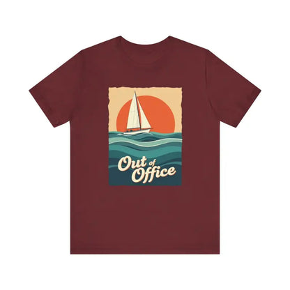 Maroon t-shirt featuring a sailboat graphic from the Sailboat Graphic T Shirt Summer Collection