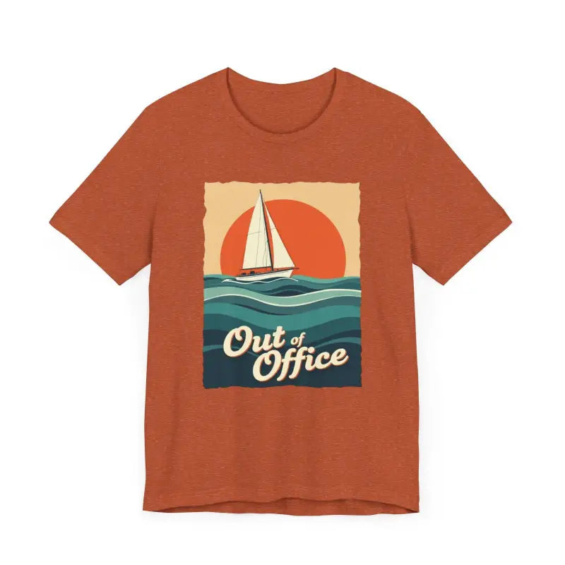 Orange T-shirt featuring a sailboat graphic from the Sailboat Graphic T Shirt Summer Collection