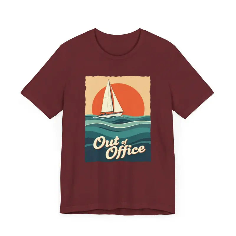 Maroon T-shirt featuring a sailboat graphic from the Sailboat Graphic T Shirt Summer Collection