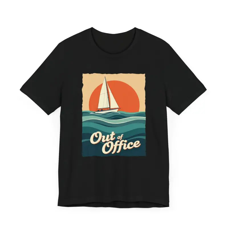Black T-shirt featuring a sailboat graphic from the Sailboat Graphic T Shirt Summer Collection