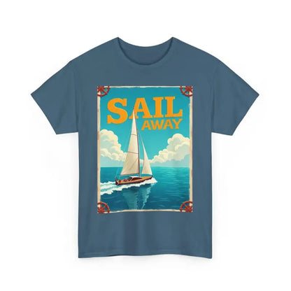 Blue Sailboat Graphic Unisex Heavy Cotton T Shirt displayed on a neutral background
