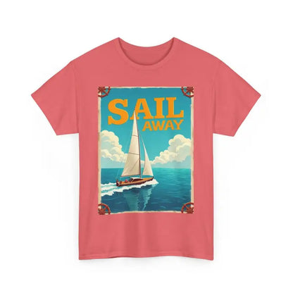 Salmon-colored t-shirt featuring a sailboat graphic from Sailboat Graphic Unisex Heavy Cotton T Shirt