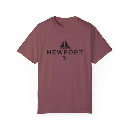 Maroon Sailboat T-Shirt with Simple Newport RI Design for Beach Lovers