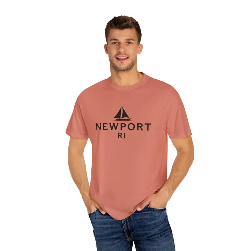 Salmon-colored Sailboat T Shirt Simple Newport RI Design for Beach Lovers