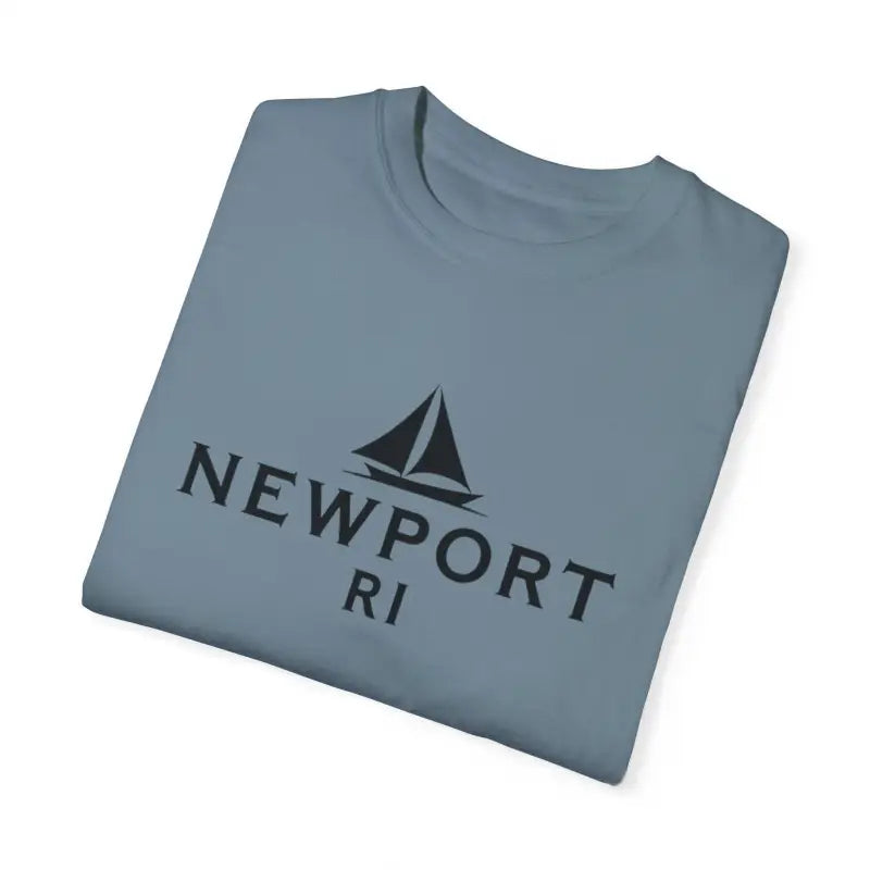 Folded gray t-shirt featuring Sailboat T-Shirt Simple Newport RI design for beach lovers