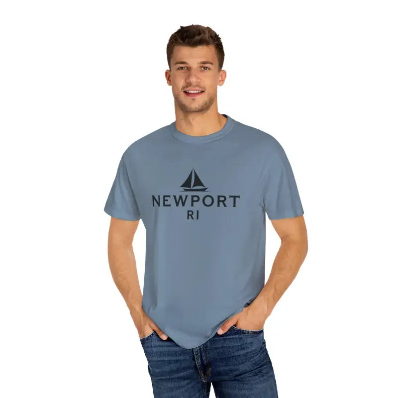 Blue t-shirt featuring sailboat graphic, part of Sailboat T Shirt Simple Newport RI Design