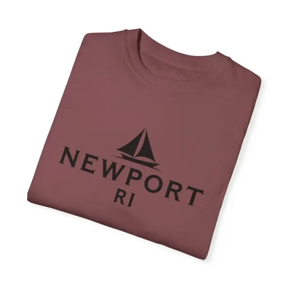 Folded maroon t-shirt from Sailboat T Shirt Simple Newport RI Design for beach lovers