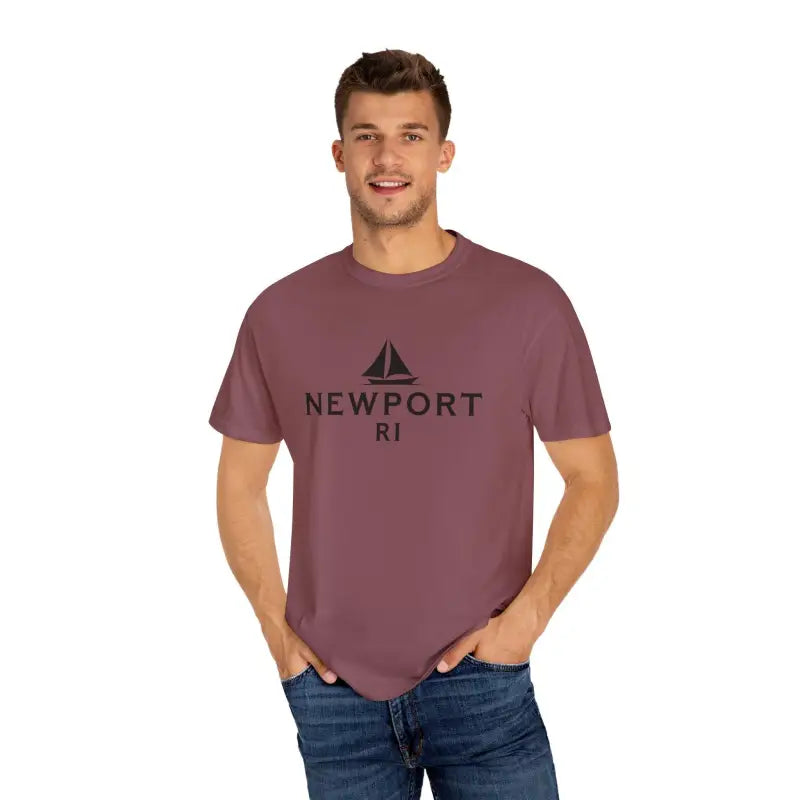 Maroon Sailboat T Shirt with Newport RI Design for Beach Lovers