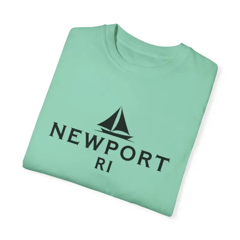 Folded mint-green Sailboat T Shirt with Newport RI design for beach lovers