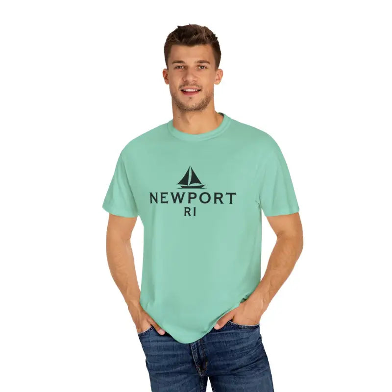Mint green Sailboat T Shirt featuring Simple Newport RI design for beach lovers