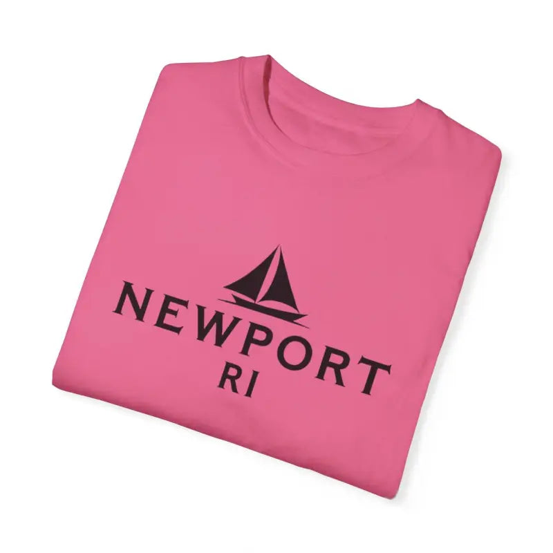 Folded pink t-shirt featuring Sailboat T Shirt Simple Newport RI design for beach lovers