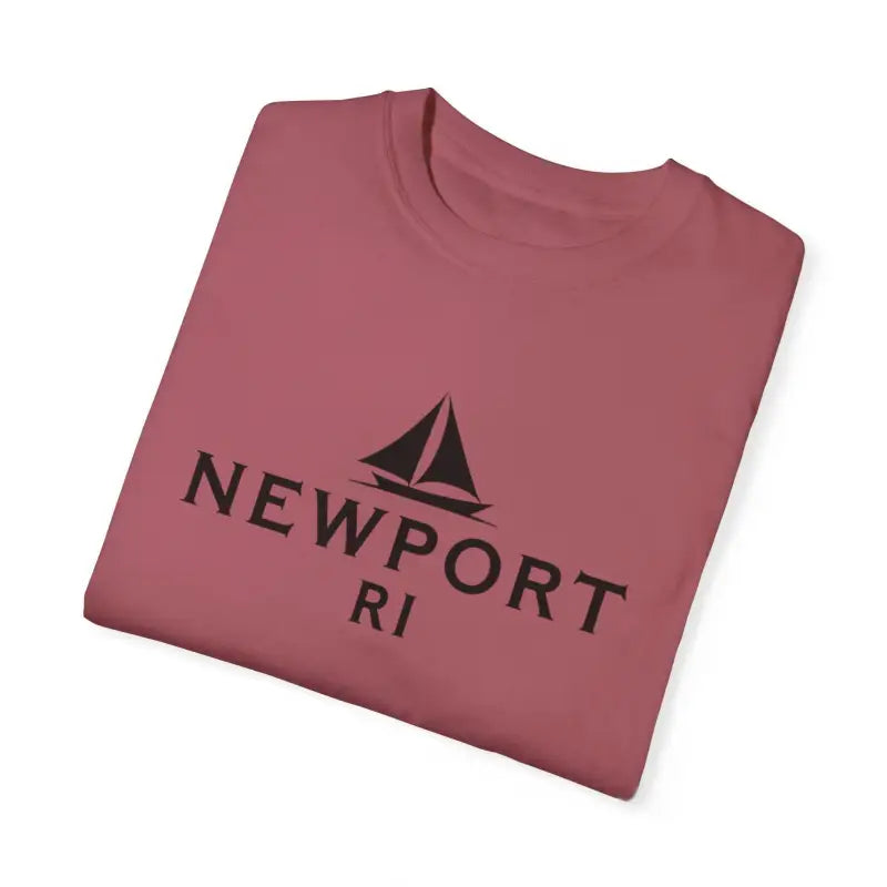 Folded pink t-shirt featuring Sailboat T Shirt Simple Newport RI design for beach lovers
