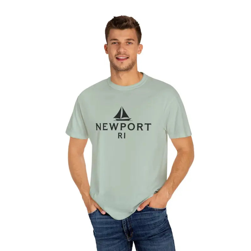 Light green Sailboat T Shirt featuring Newport RI design for beach lovers