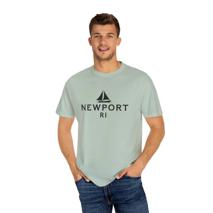 Light green Sailboat T Shirt featuring Newport RI design for beach lovers