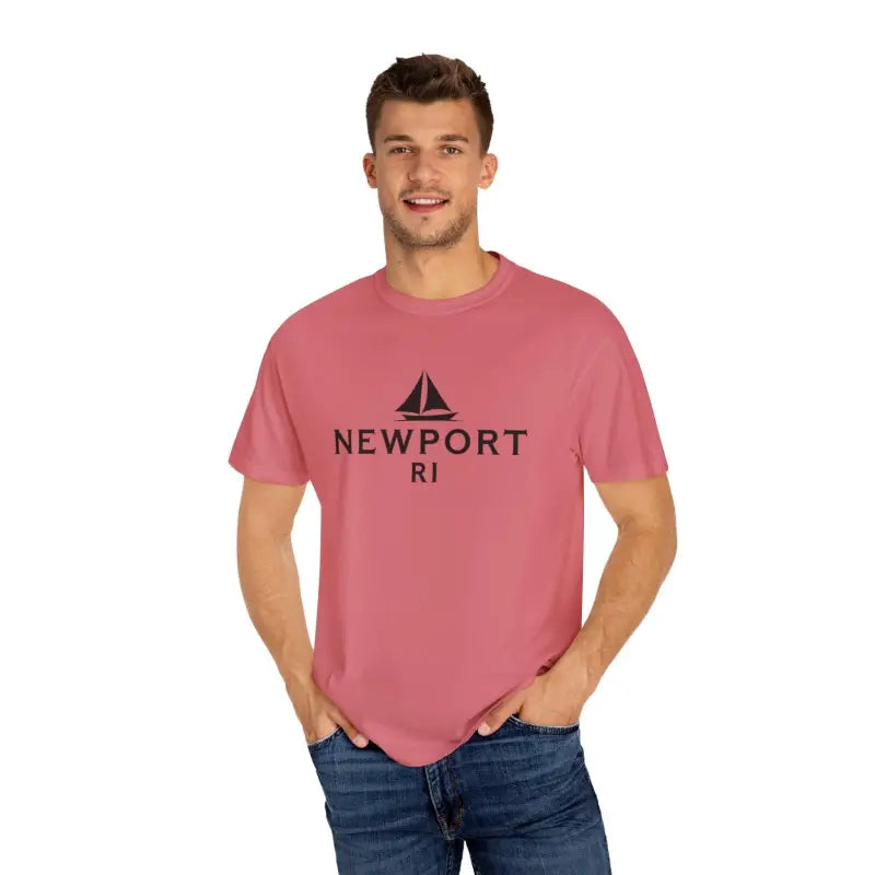 Mauve Sailboat T Shirt with Simple Newport RI Design for Beach Lovers