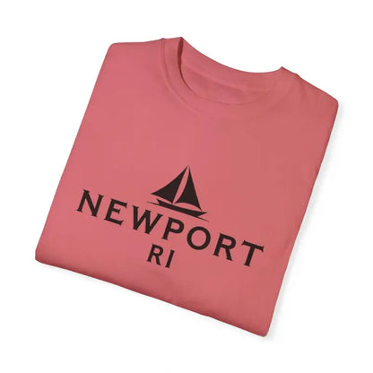 Folded pink t-shirt featuring Sailboat T Shirt Simple Newport RI design for beach lovers