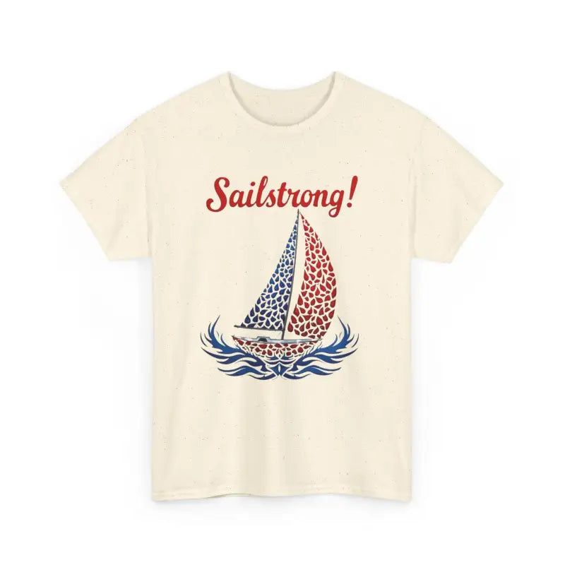 Sailstrong Unisex Patriotic Sailing T-Shirt displayed in a vibrant marine setting