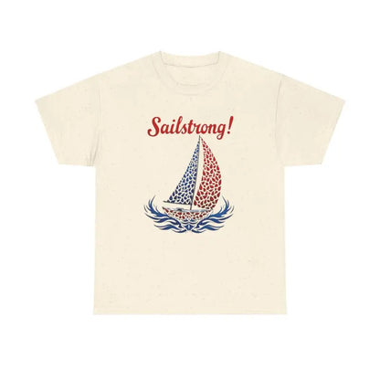 Beige Sailstrong Unisex Patriotic Sailing T-Shirt with sailboat graphic design