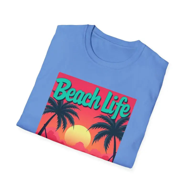 Blue t-shirt featuring Beach Life graphic, ideal for relaxed summer wear