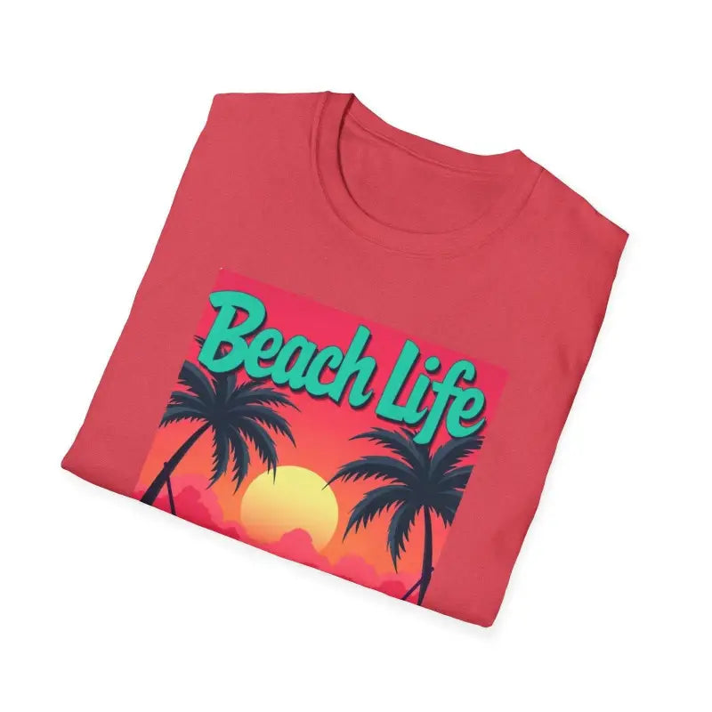 Folded red t-shirt from the Salmon T Shirt With Beach Scene collection