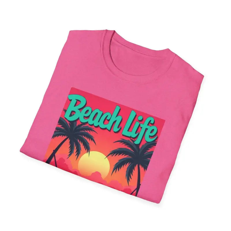 Pink Beach Life T-shirt displayed on Salmon T Shirt With Beach Scene product