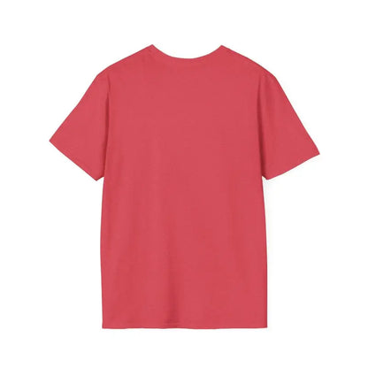 Red short-sleeved Salmon T Shirt featuring a vibrant beach scene design