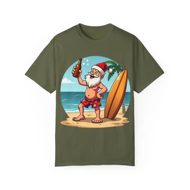 Santa Drinking Beer Surf Tropical Unisex T Shirt Fun Wear - Ocean State Styles
