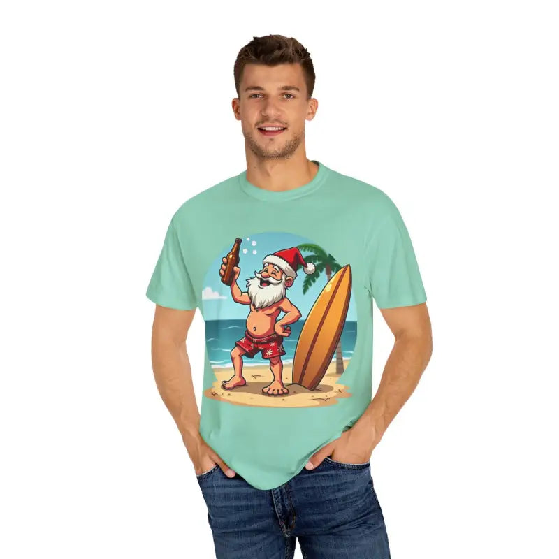 Santa Drinking Beer Surf Tropical Unisex T Shirt Fun Wear - Ocean State Styles