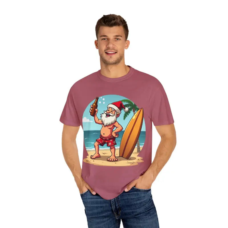 Santa Drinking Beer Surf Tropical Unisex T Shirt Fun Wear - Ocean State Styles