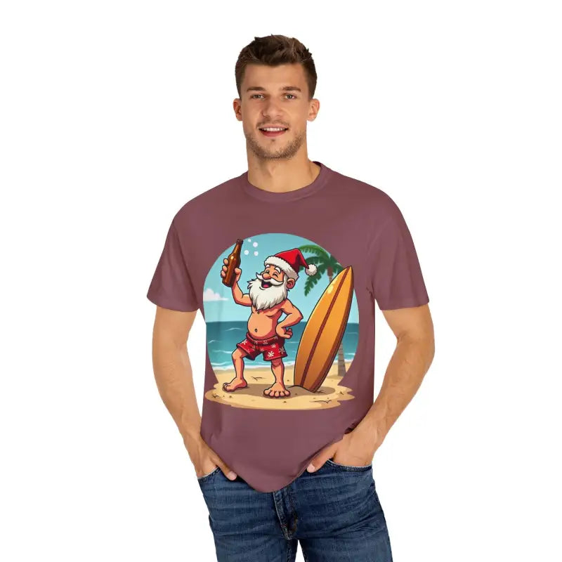 Santa Drinking Beer Surf Tropical Unisex T Shirt Fun Wear - Ocean State Styles