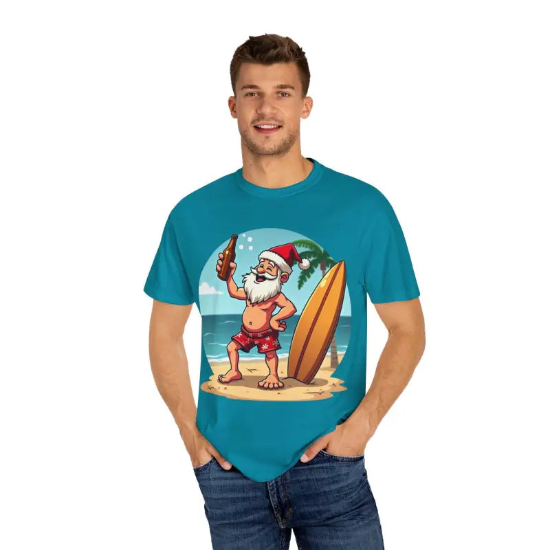 Santa Drinking Beer Surf Tropical Unisex T Shirt Fun Wear - Ocean State Styles