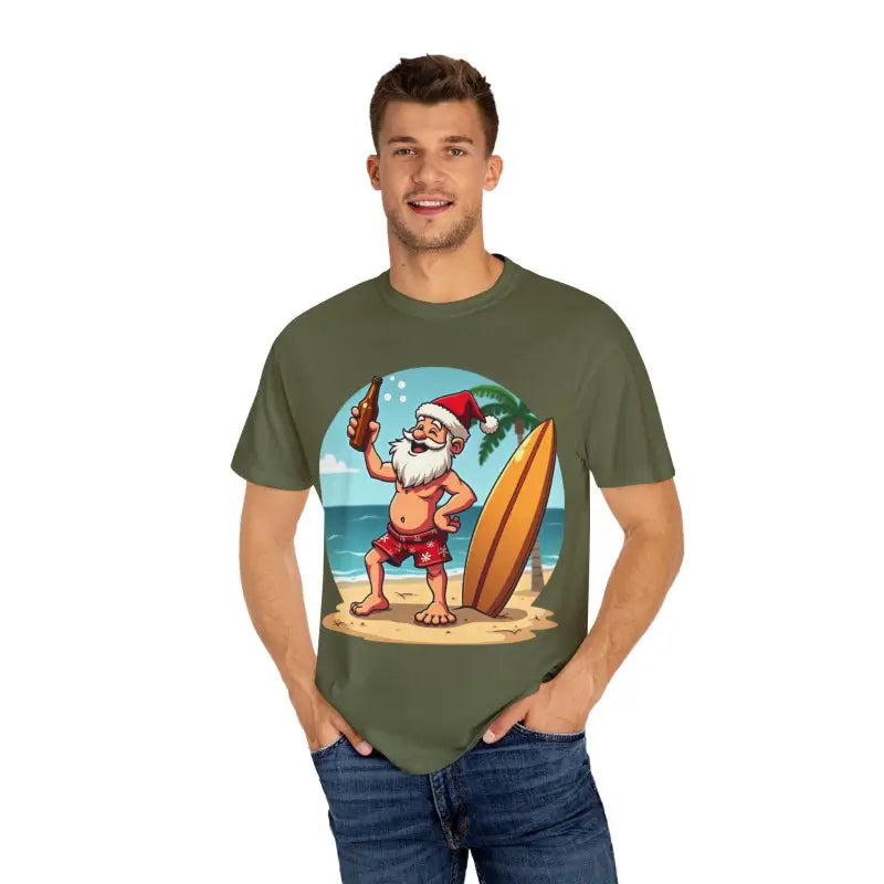 Santa Drinking Beer Surf Tropical Unisex T Shirt Fun Wear - Ocean State Styles