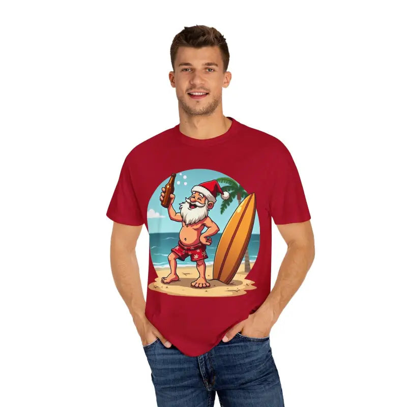 Santa Drinking Beer Surf Tropical Unisex T Shirt Fun Wear - Ocean State Styles